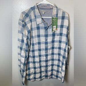 Toad & Co NEW Chaser Deep Navy Cotton Plaid Long Sleeve Button Up Men's Size XXL